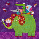 Éléphant coloré et sa joyeuse bande